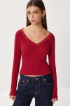 Dantel Detaylı Örme Bluz BORDO LUB0312