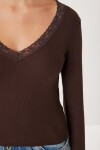 Dantel Detaylı Örme Bluz KAHVERENGİ LUB0312