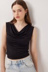 Degaje Yaka Sandy Örme Bluz SİYAH LRN0033