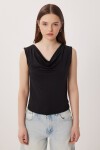 Degaje Yaka Sandy Örme Bluz SİYAH LRN0033