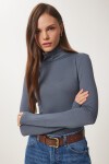 Dik Yaka Saran Esnek Örme Bluz ANTRASİT LUB0013