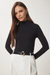 Dik Yaka Saran Esnek Örme Bluz SİYAH LUB0013