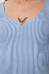 Gold Aksesuarlı Crop Fitilli Triko Bluz GÖK MAVİ LKİ0028