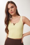 Gold Aksesuarlı Crop Fitilli Triko Bluz SARI LKİ0028