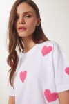 Kalp Dokulu Pamuklu Örme T-shirt BEYAZ LMP0009