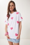 Kalp Dokulu Pamuklu Örme T-shirt BEYAZ LMP0009