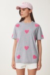 Kalp Dokulu Pamuklu Örme T-shirt GRİ MELANJ LMP0009