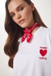 Kalp Nakışlı Pamuklu Örme T-shirt BEYAZ LMP0007