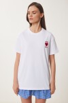 Kalp Nakışlı Pamuklu Örme T-shirt BEYAZ LMP0007