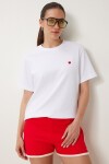 Kalp Nakışlı Pamuklu Örme T-shirt BEYAZ LUS0145