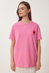 Kalp Nakışlı Pamuklu Örme T-shirt PEMBE LMP0007