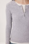 Katmanlı Çıtçıtlı Fitilli Örme Bluz GRİ MELANJ LRN0030