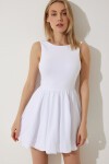 Kolsuz Poplin Balon Elbise BEYAZ LUB0019