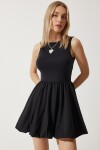 Kolsuz Poplin Balon Elbise SİYAH LUB0019
