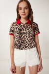 Leopar Desenli Esnek Örme Bluz SİYAH BEJ LTP0022
