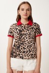 Leopar Desenli Esnek Örme Bluz SİYAH BEJ LTP0022