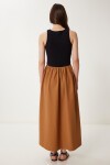 Örme Üstlü Poplin Etekli Yazlık Elbise SİYAH CAMEL LUS0140