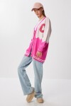 Oversize Kontrast Renkli Triko Hırka PEMBE EKRU LYY0132