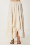 Volanlı Yazlık Keten Etek KREM LNS0034