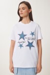 Yıldız Armalı Nakışlı Örme T-shirt BEYAZ LMP0008