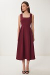 A Kesim Midi Dokuma Elbise BORDO LWF0026