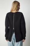 Arkası Fermuarlı Şardonlu Örme Sweatshirt SİYAH LUB0062