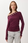 Asimetrik Halkalı Örme Bluz BORDO LUB0277