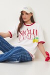 Baskılı Pamuklu Örme T-shirt EKRU KIRMIZI LNS0042