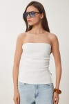 Büzgülü Straplez Örme Bluz KEMİK LNS0037