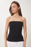 Büzgülü Straplez Örme Bluz SİYAH LNS0037