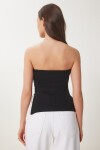 Büzgülü Straplez Örme Bluz SİYAH LNS0037