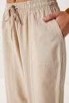 Çımalı Rahat Keten Şalvar Pantolon KREM LMX0080