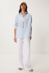 Çizgili Oversize Dokuma Poplin Gömlek GÖK MAVİ LMX0083