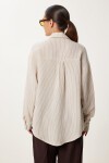 Çizgili Oversize Müslin Gömlek KREM BİSKÜVİ LSA0012