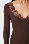 Dantel Detaylı Fitili Örme Bluz KAHVERENGİ LUB0297