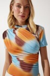 Desenli Büzgülü Sandy Bluz ORANJ LFF0017