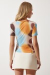 Desenli Büzgülü Sandy Bluz ORANJ LFF0017