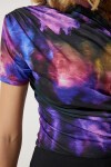 Desenli Büzgülü Sandy Bluz SİYAH MOR LFF0017