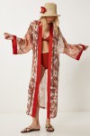Desenli Şifon Kimono KİREMİT KEMİK LFG0002