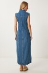 Düğmeli Midi Denim Elbise KOYU MAVİ LFG0004