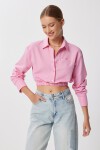 Elastik Belli Crop Dokuma Gömlek ŞEKER PEMBE LMX0111