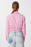 Elastik Belli Crop Dokuma Gömlek ŞEKER PEMBE LMX0111