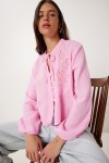 Fistolu Bağlama Detaylı Müslin Bluz PEMBE LFH0002