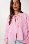 Fistolu Bağlama Detaylı Müslin Bluz PEMBE LFH0002