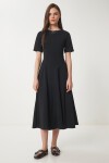 Godeli Midi Dokuma Elbise SİYAH LUB0091