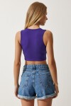 Halter Yaka Crop Örme Bluz MOR LOW0033