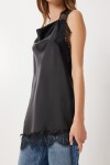 Halter Yaka Saten Yüzeyli Dantel Bluz SİYAH LXA0004