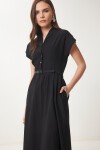 Kırışık Efektli Yazlık Dokuma Elbise SİYAH LUB0090