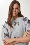 Kısa Kollu Fiyonklu Triko Bluz GRİ LDP0031