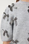 Kısa Kollu Fiyonklu Triko Bluz GRİ LDP0031